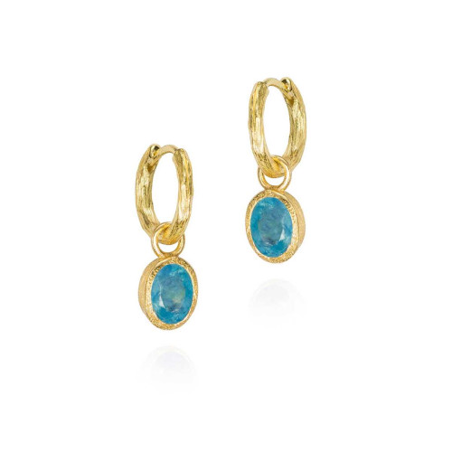 Pendientes de aro con aguamarina de plata con baño de oro 18k