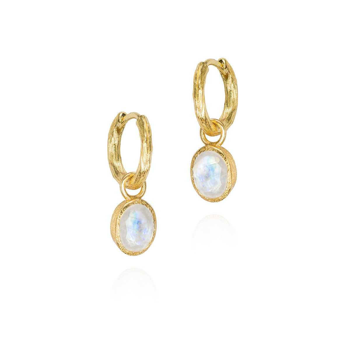 Pendientes de aro con espectrolita de plata con baño de oro 18k