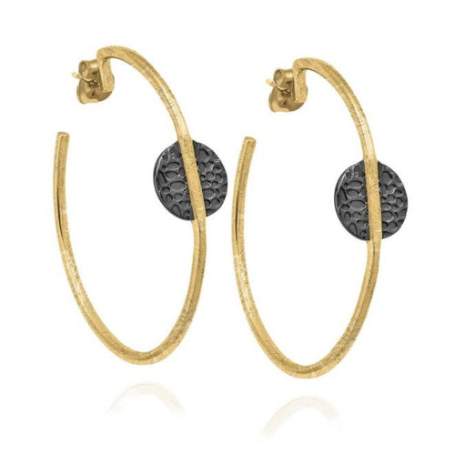 Aros grandes bicolor de plata con baño de oro 18k y rutenio negro