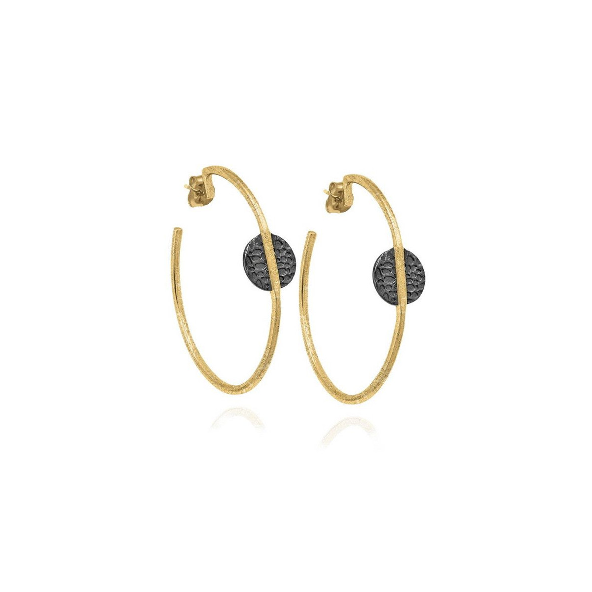 Aros grandes bicolor de plata con baño de oro 18k y rutenio negro