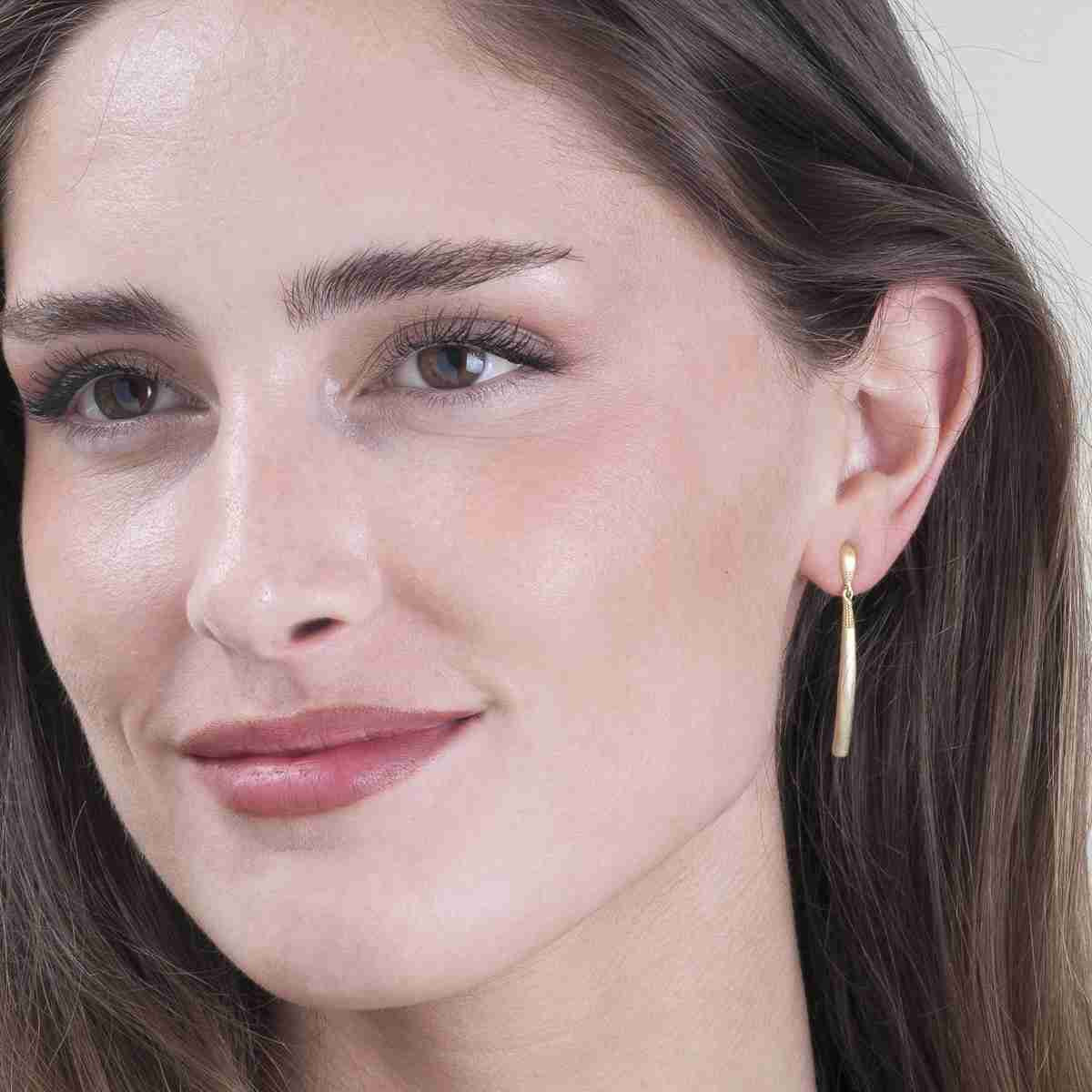 Pendientes largos modernos de Plata con Baño de Oro