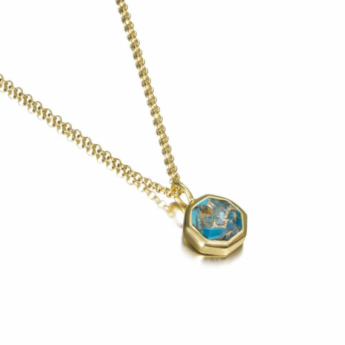 Colgante hexagonal de Turquesa en plata con Baño de Oro