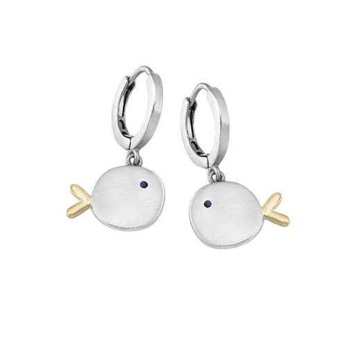 Pendientes huggie de peces en plata con baño de Oro