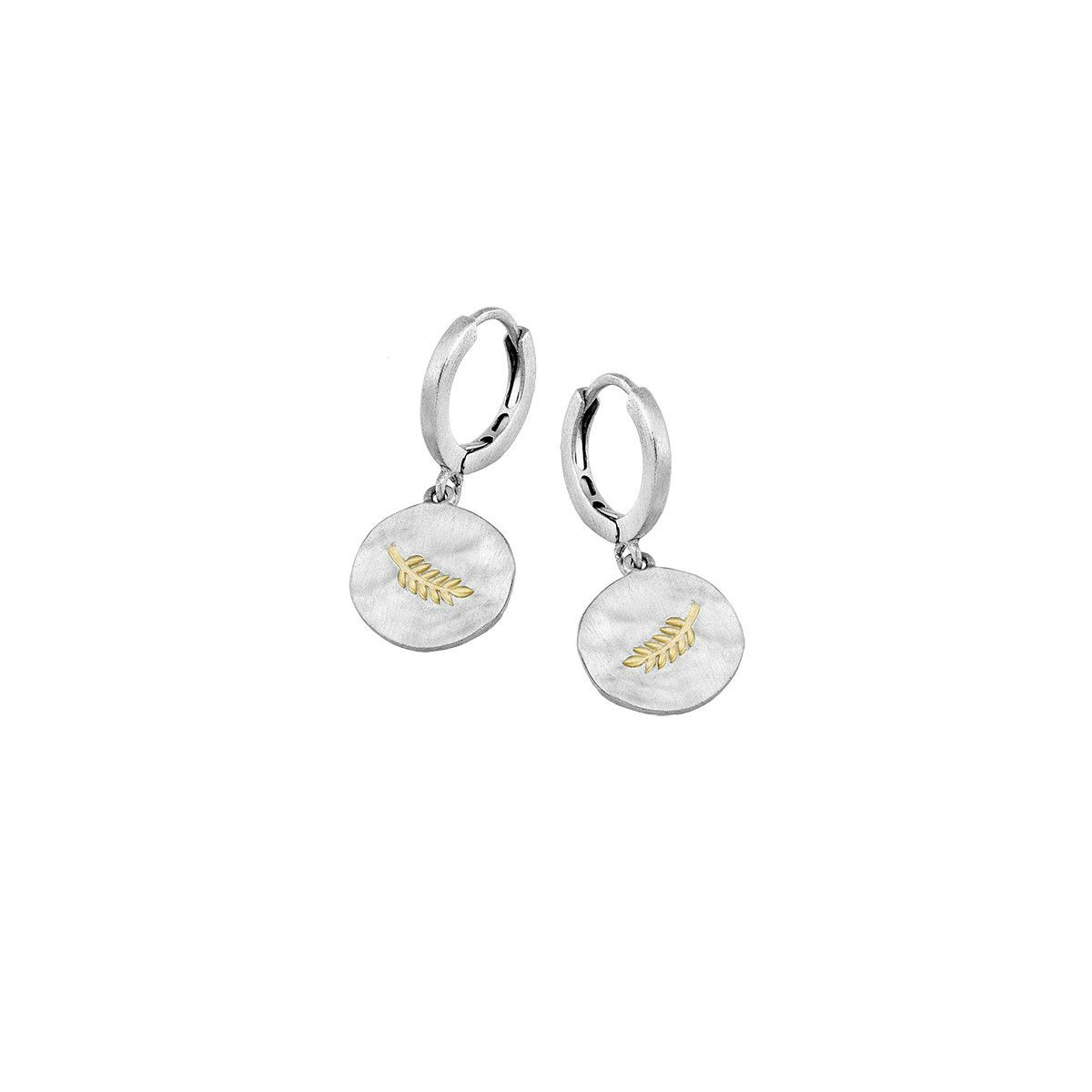 Pendientes huggie con ramas en plata con baño de Oro