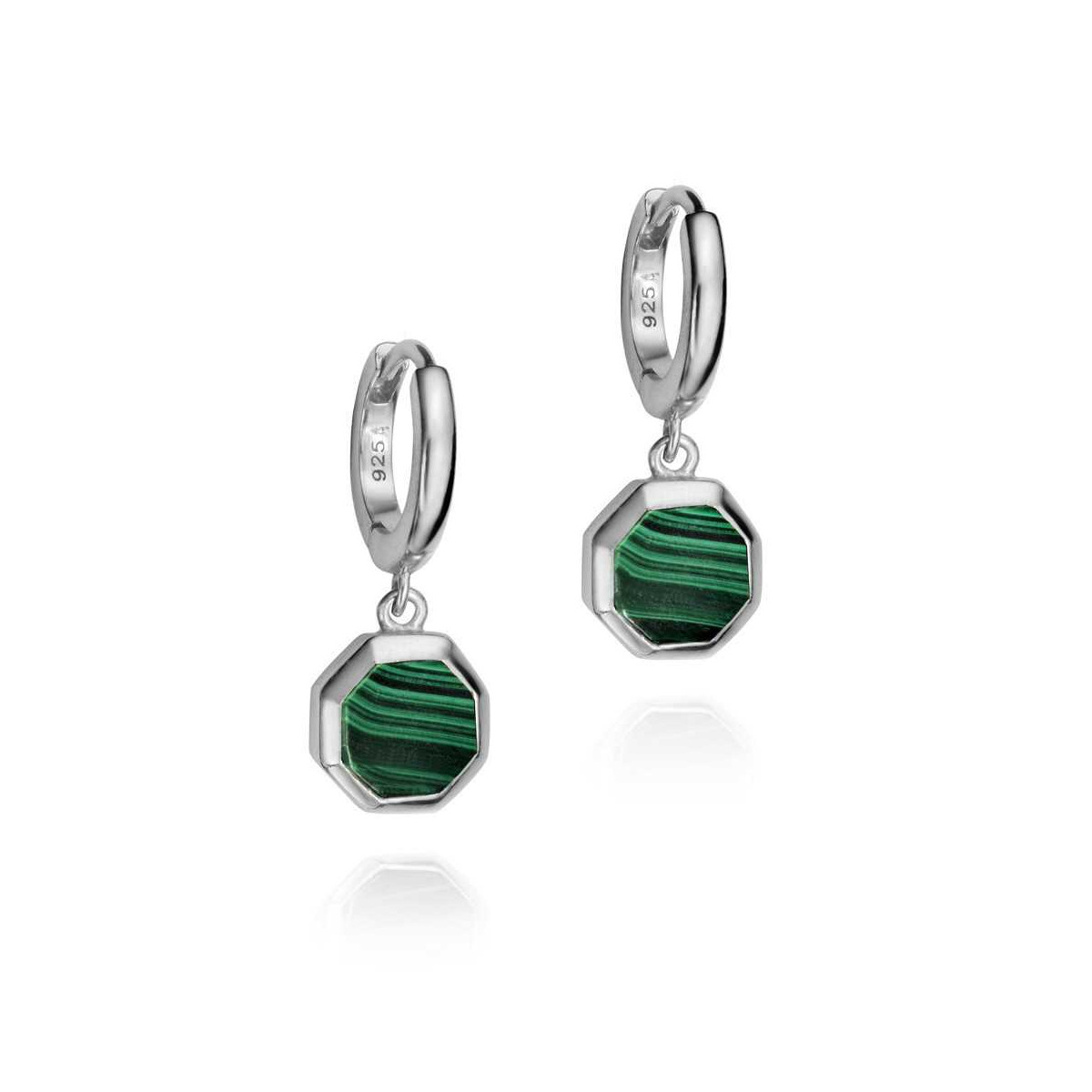 Pendientes hexagonales de Malaquita en Plata
