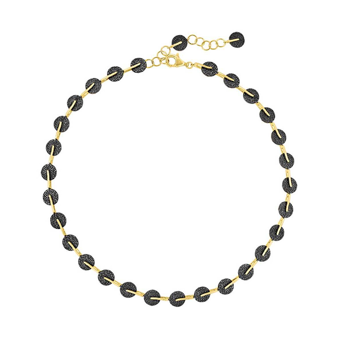 Collar corto bicolor de plata con baño de oro 18k y rutenio negro