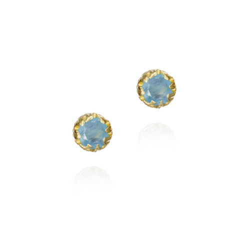 Pendientes de botón Aguamarina de plata con baño de oro 18k