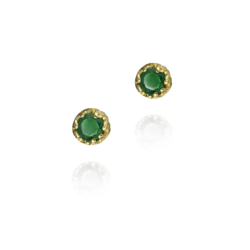 Emerald stud earrings with unique cut in sterling silver with 18k gold vermeil