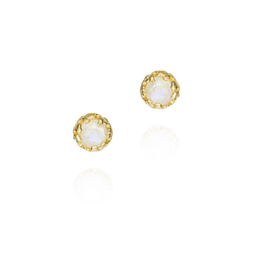 Rainbow moonstone stud earrings with unique cut in sterling silver with 18k gold vermeil