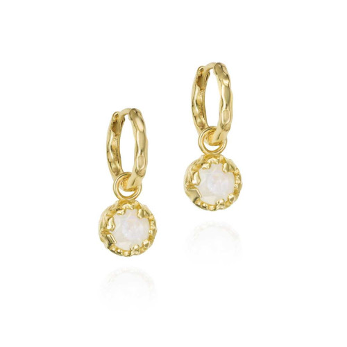 Small hoop earrings with Rainbow Moonstone in sterling silver with 18k gold vermeil