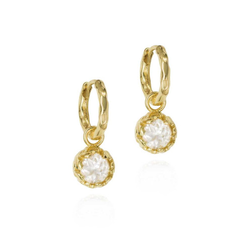 Pendientes de aro pequeños con Topacio blanco de plata con baño de oro 18k