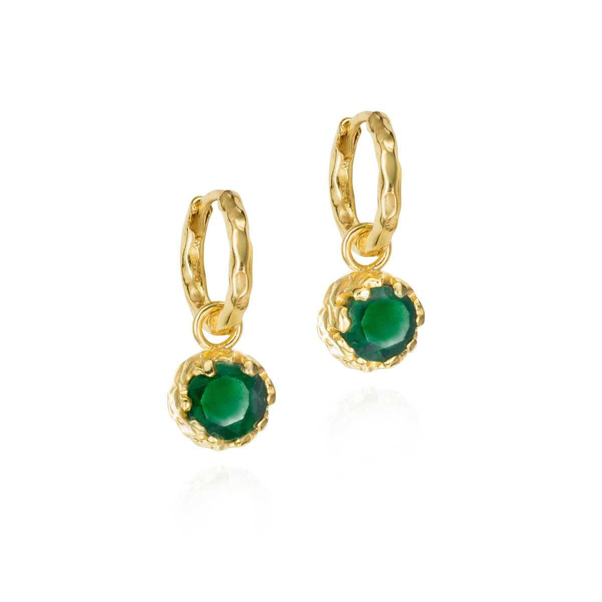 Small hoop earrings with Emerald in sterling silver with 18k gold vermeil