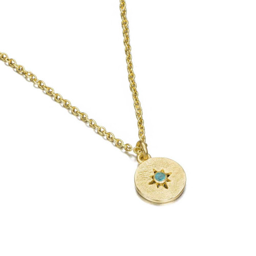 Collar charm redondo y estrellita con apatita natural en baño de oro 18k