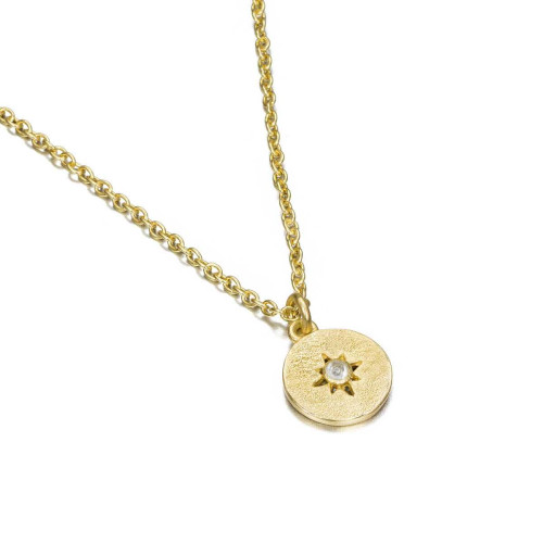 Collar charm redondo y estrellita con espectrolita en baño de oro 18k