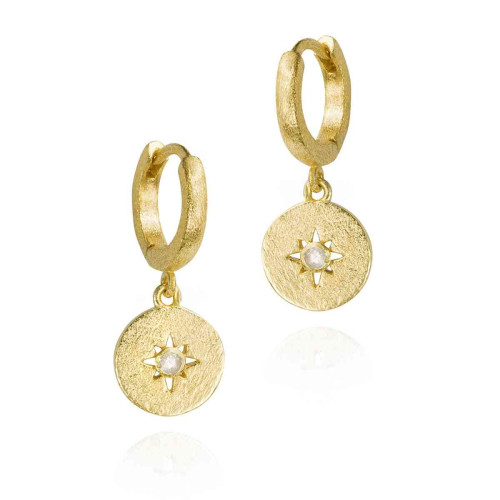 Pendientes aro con espectrolita y estrella de plata con baño de oro 18k
