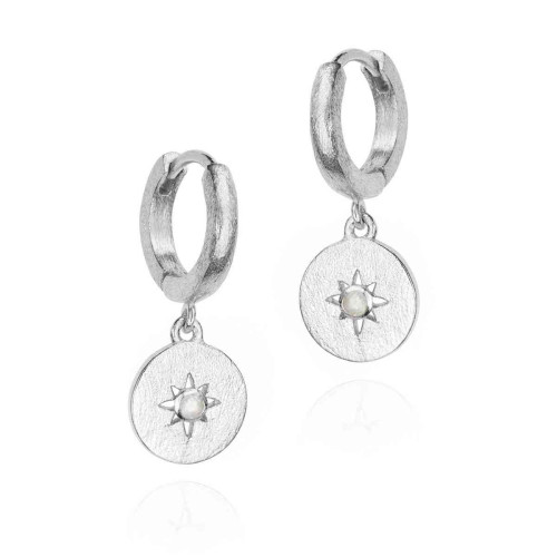 Pendientes aro con espectrolita y estrella de plata de ley 925