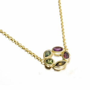 Floral necklace with multicolor tourmalines and 18k gold vermeil