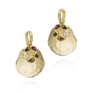 Irregular floral hoop earrings with tourmaline and 18k gold vermeil