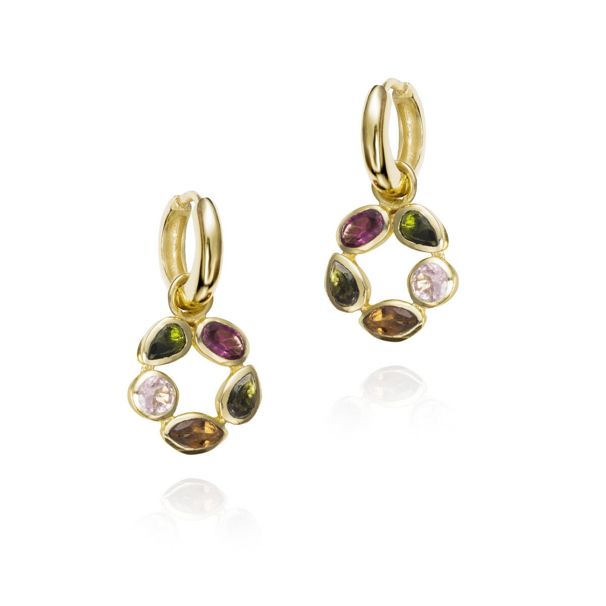 Floral hoop earrings with tourmaline and 18k gold vermeil