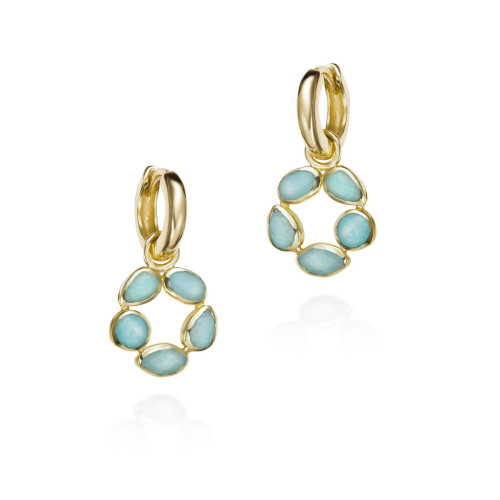 Pendientes aro flor amazonita baño de oro 18k