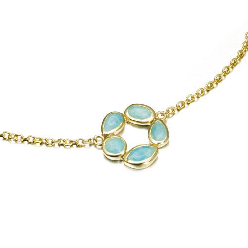 Collar de flores con amazonita de plata con baño de oro 18k