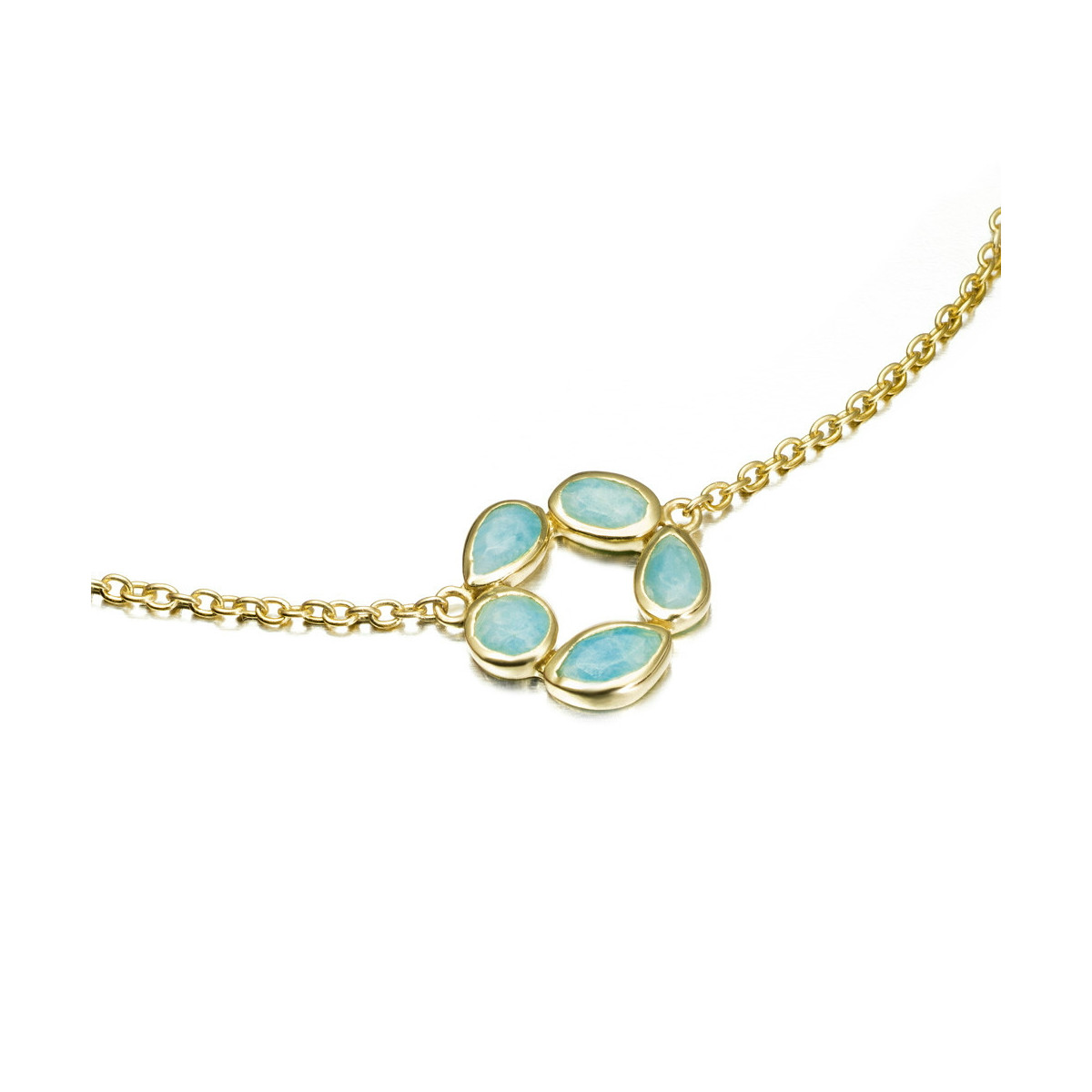 Collar de flores con amazonita de plata con baño de oro 18k