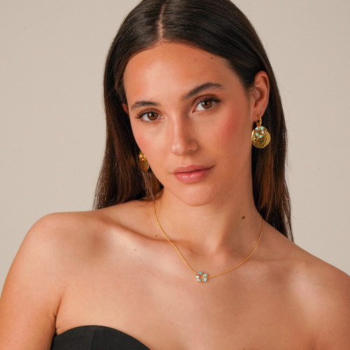 Collar de flores con amazonita de plata con baño de oro 18k