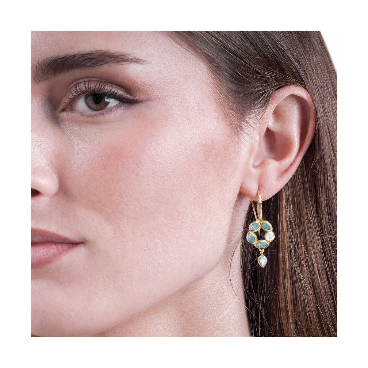 Hook flower amazonite earrings with 18k gold vermeil