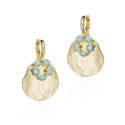 Irregular hoop earrings with amazonite flower 18k gold vermeil