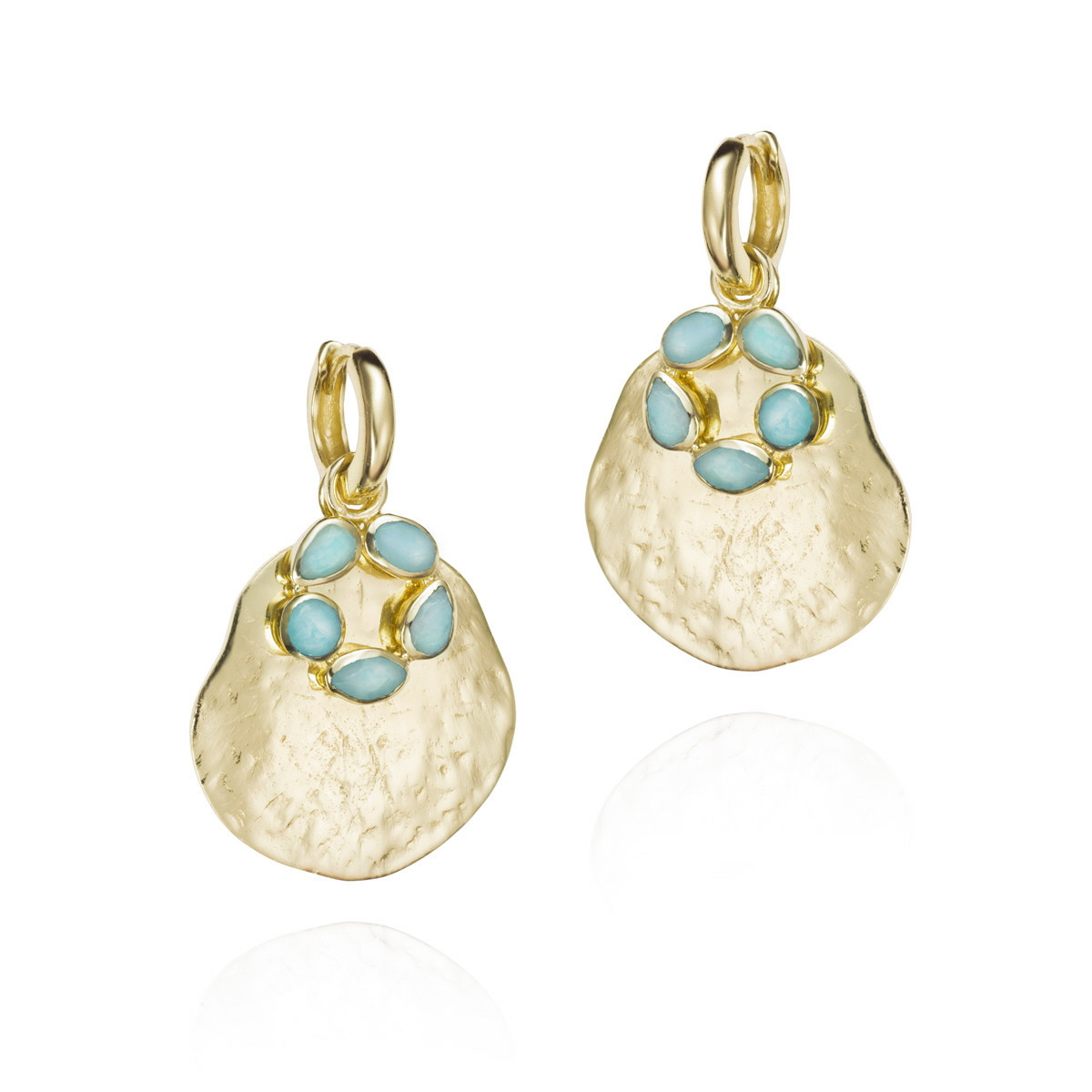 Irregular hoop earrings with amazonite flower 18k gold vermeil