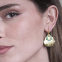 Irregular hoop earrings with amazonite flower 18k gold vermeil