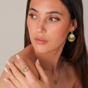Irregular hoop earrings with amazonite flower 18k gold vermeil