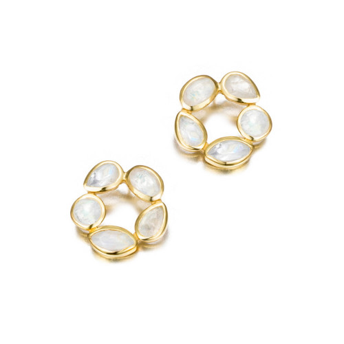 Floral earrings with spectrolite and 18k gold vermeil