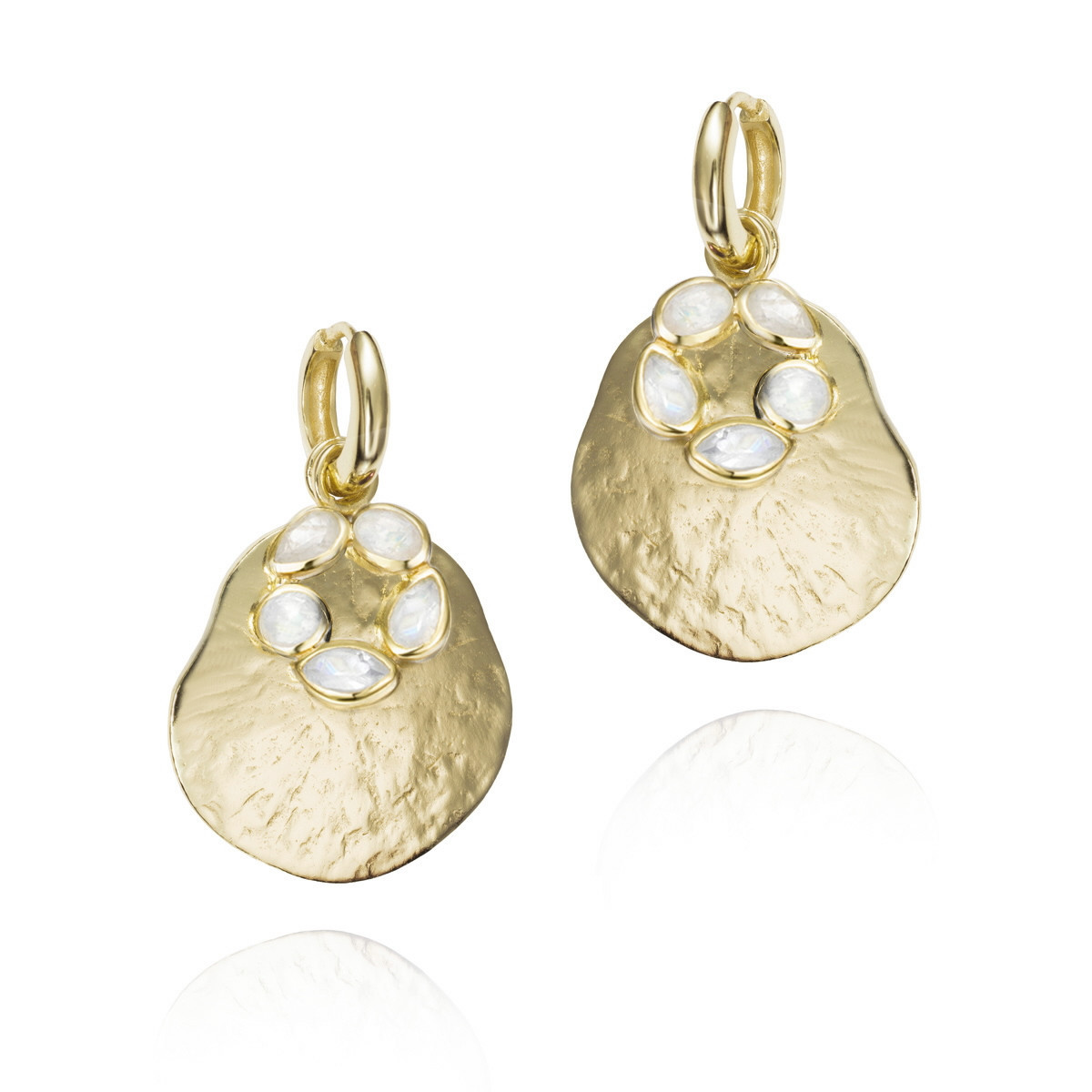 Irregular floral hoop earrings with spectrolite and 18k gold vermeil