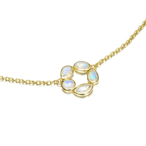 Collar de flor con espectrolita de plata con baño de oro 18k