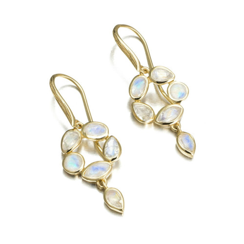 Hook earrings with floral spectrolite design and 18k gold vermeil