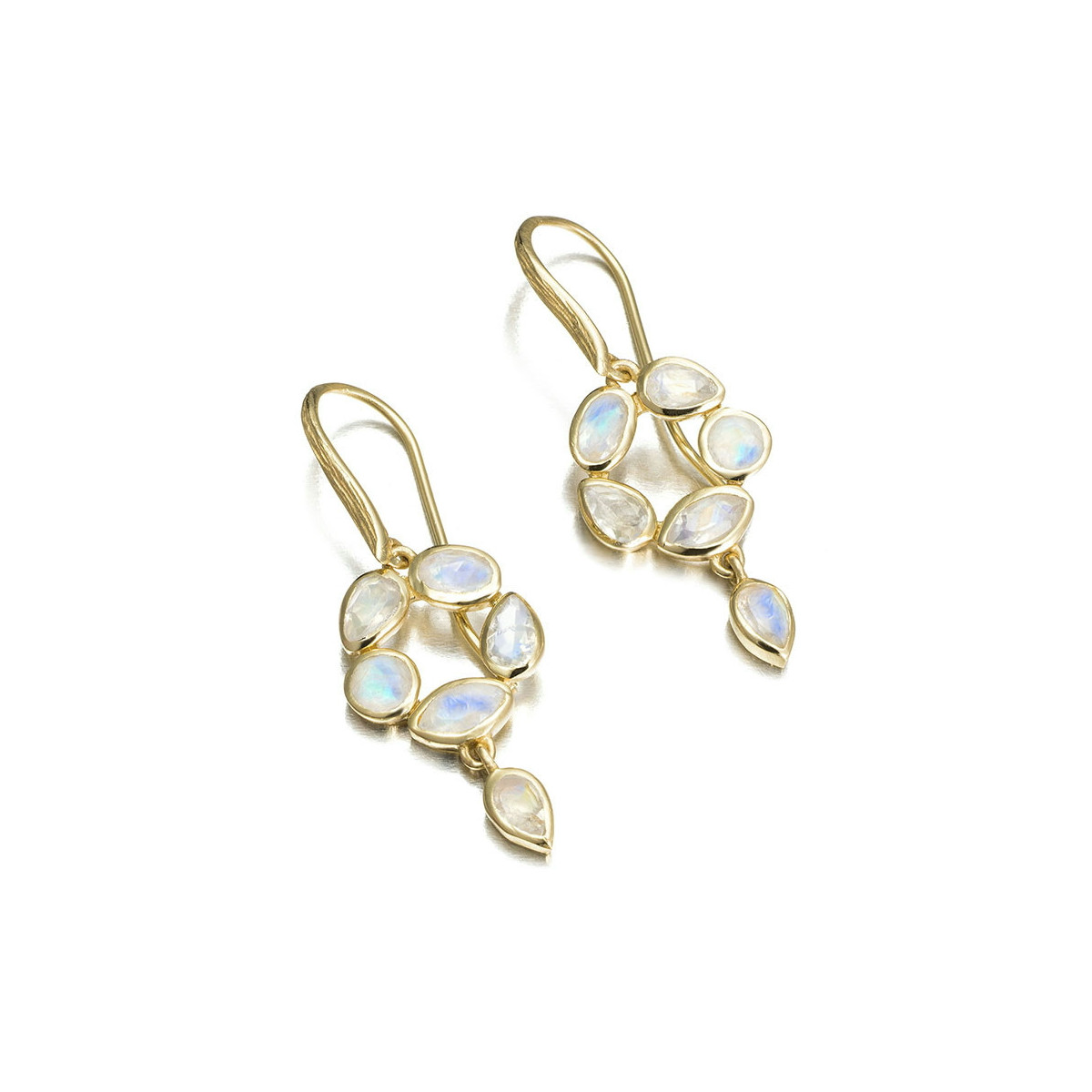 Hook earrings with floral spectrolite design and 18k gold vermeil