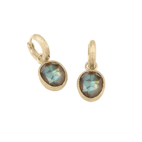 Pendientes de aro con Labradorita en baño de oro 18k