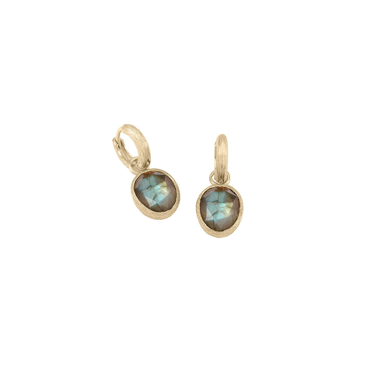 Pendientes de aro con Labradorita en baño de oro 18k