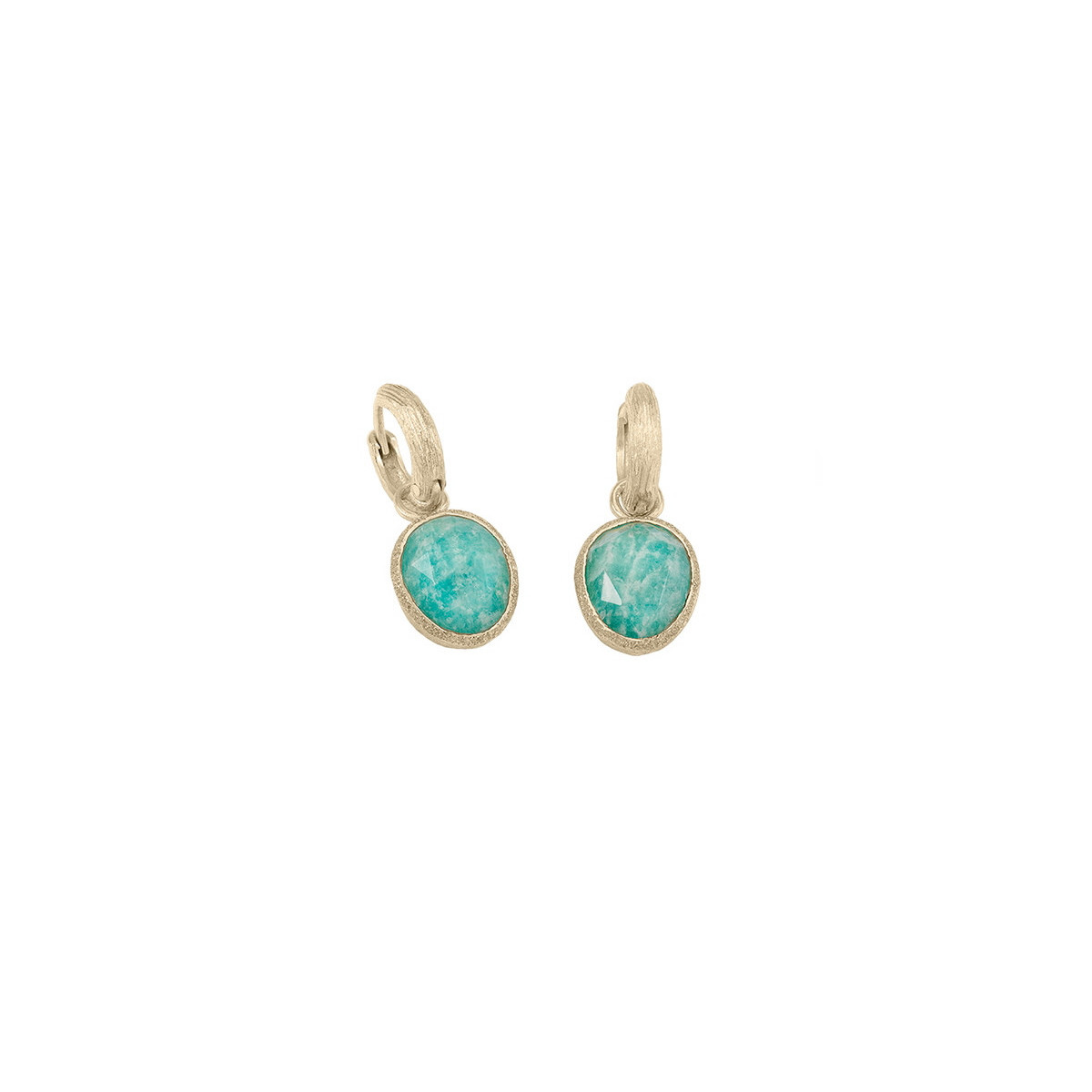 Pendientes de aro con Amazonita en baño de oro 18k