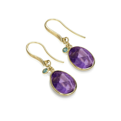 Pendientes gancho con Amatista y detalle Apatita baño de oro 18k