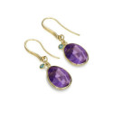 Hook earrings with amethyst and apatite detail in sterling silver with 18k gold vermeil