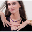 Hook earrings with amethyst and apatite detail in sterling silver with 18k gold vermeil