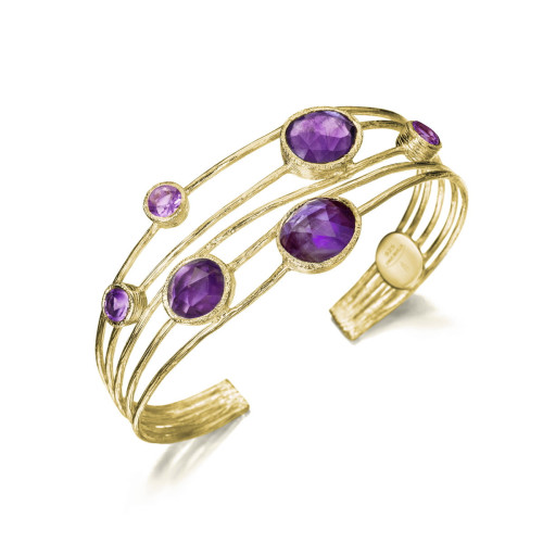 Brazalete de 5 hilos con amatista de plata con baño de oro 18k