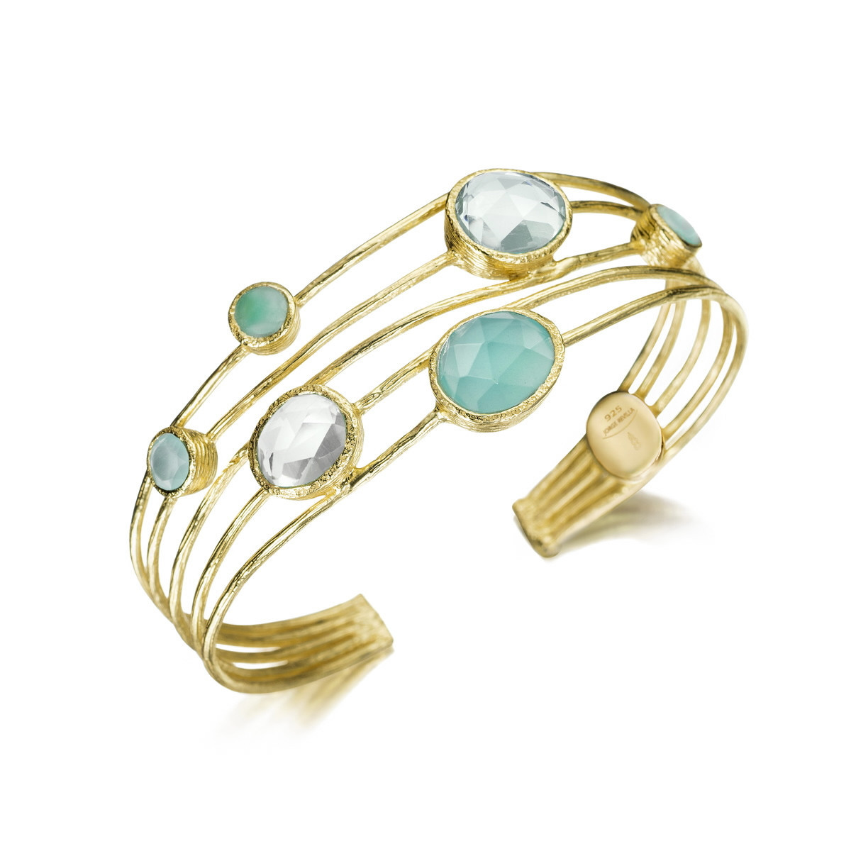 Brazalete de 5 hilos multipiedra verde de plata con baño de oro 18k