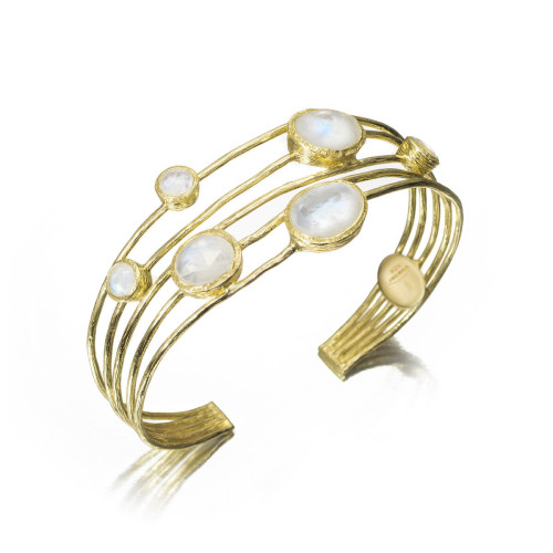 Brazalete de 5 hilos con espectrolita de plata con baño de oro 18k