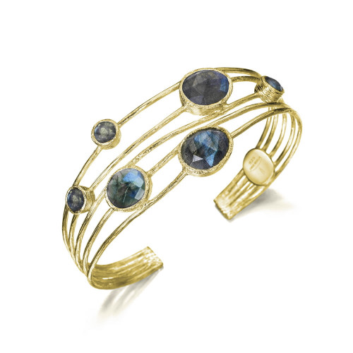Brazalete de 5 hilos con Labradoritas en baño de oro 18k