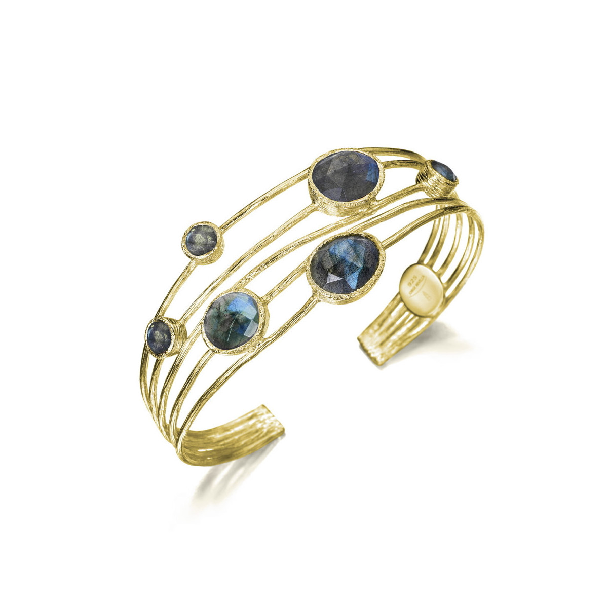 Brazalete de 5 hilos con labradorita de plata con baño de oro 18k