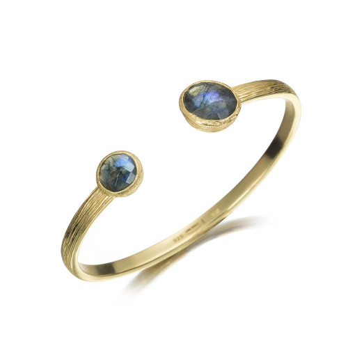 Brazalete con dos Labradoritas en baño de oro 18k