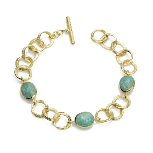 Pulsera de eslabones con amazonita de plata con baño de oro 18k